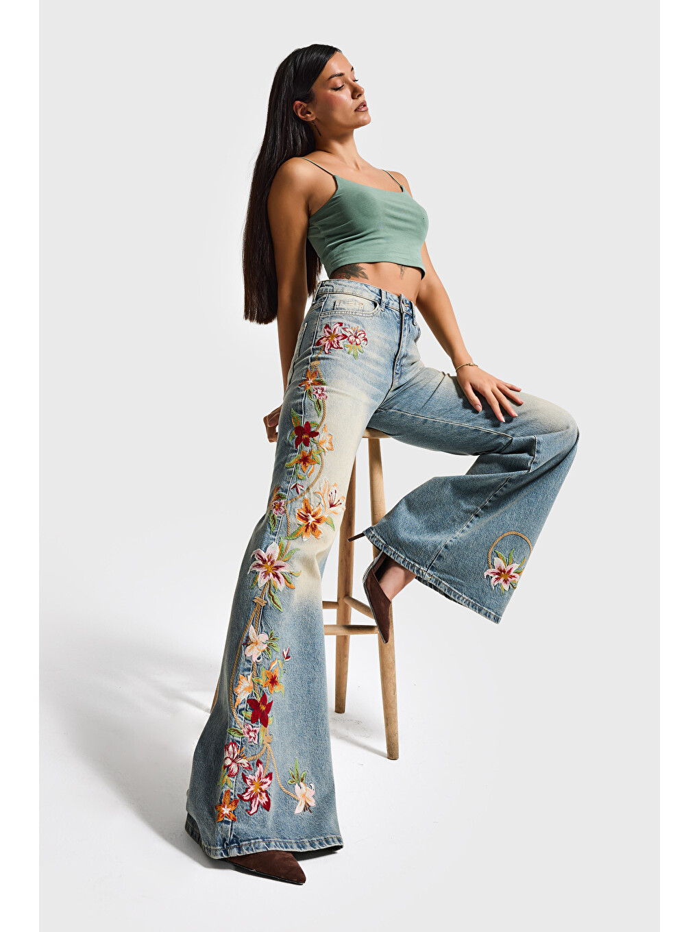 Mavi Kadın T.kot Rengi 4s6-32 Flare Fit Elastan Kumaş Özel Nakış Detaylı Tasarım Denim Jean-3