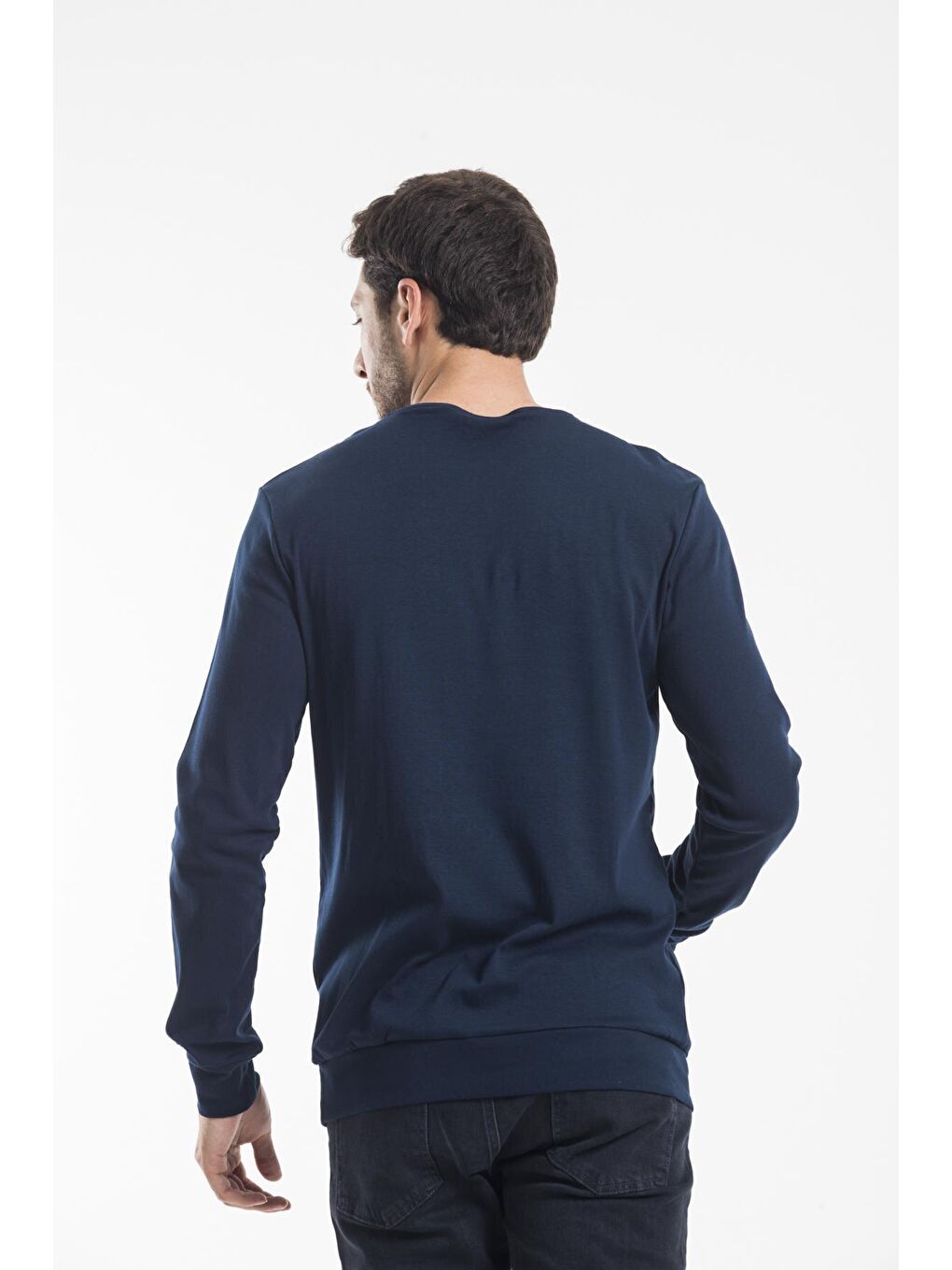 Süperlife Lacivert Bisiklet Yaka Uzun Kollu Dar Kalıp İnce Erkek Sweatshirt SPR2019K18 - 3