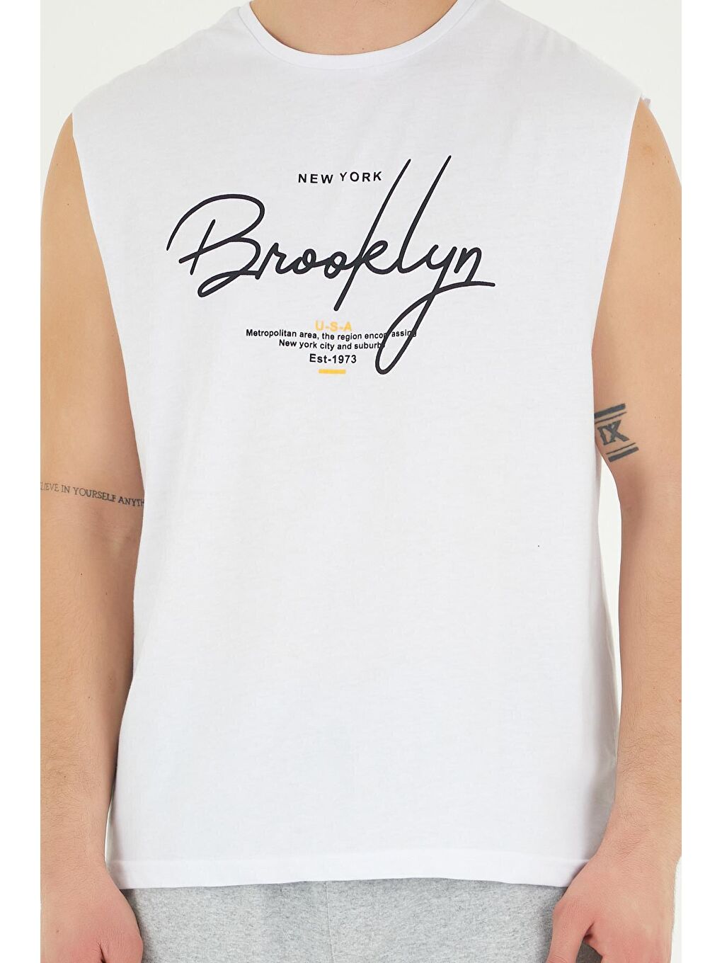 Süperlife Beyaz Erkek Bisiklet Yaka Regular Fit Brooklyn Baskılı Tişört SPR22TS115 - 2