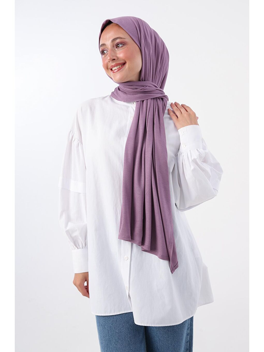 Lila Pamuk Viskon Karışımlı Penye Şal-1
