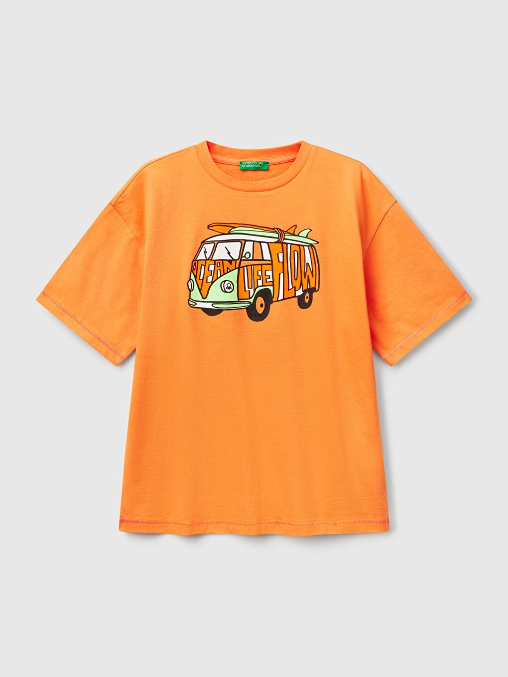 Erkek Çocuk Turuncu Ajurlu Önü ve Arkası Baskılı T-Shirt