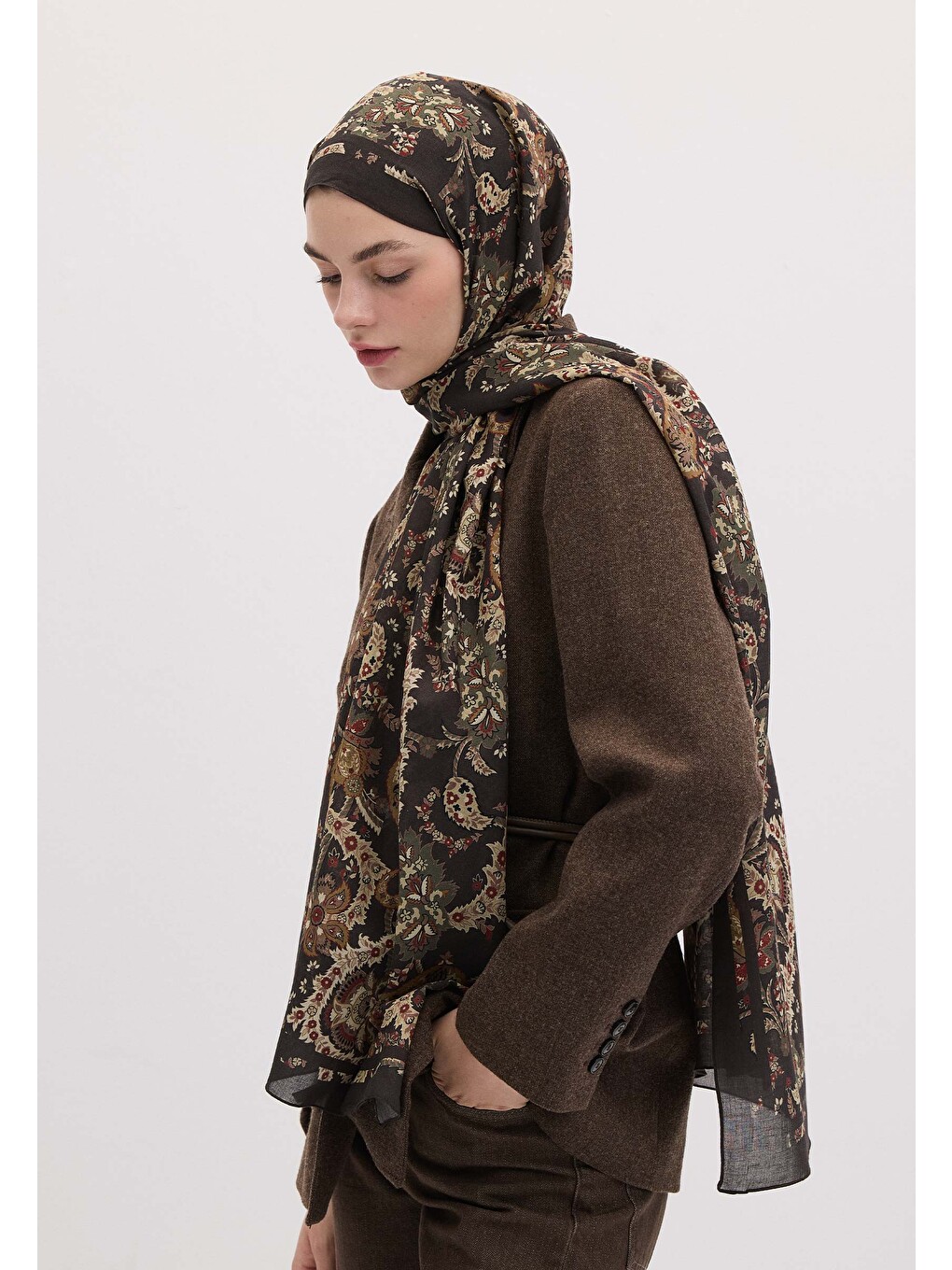 Kahverengi Enya Desen Şal Kahve-5