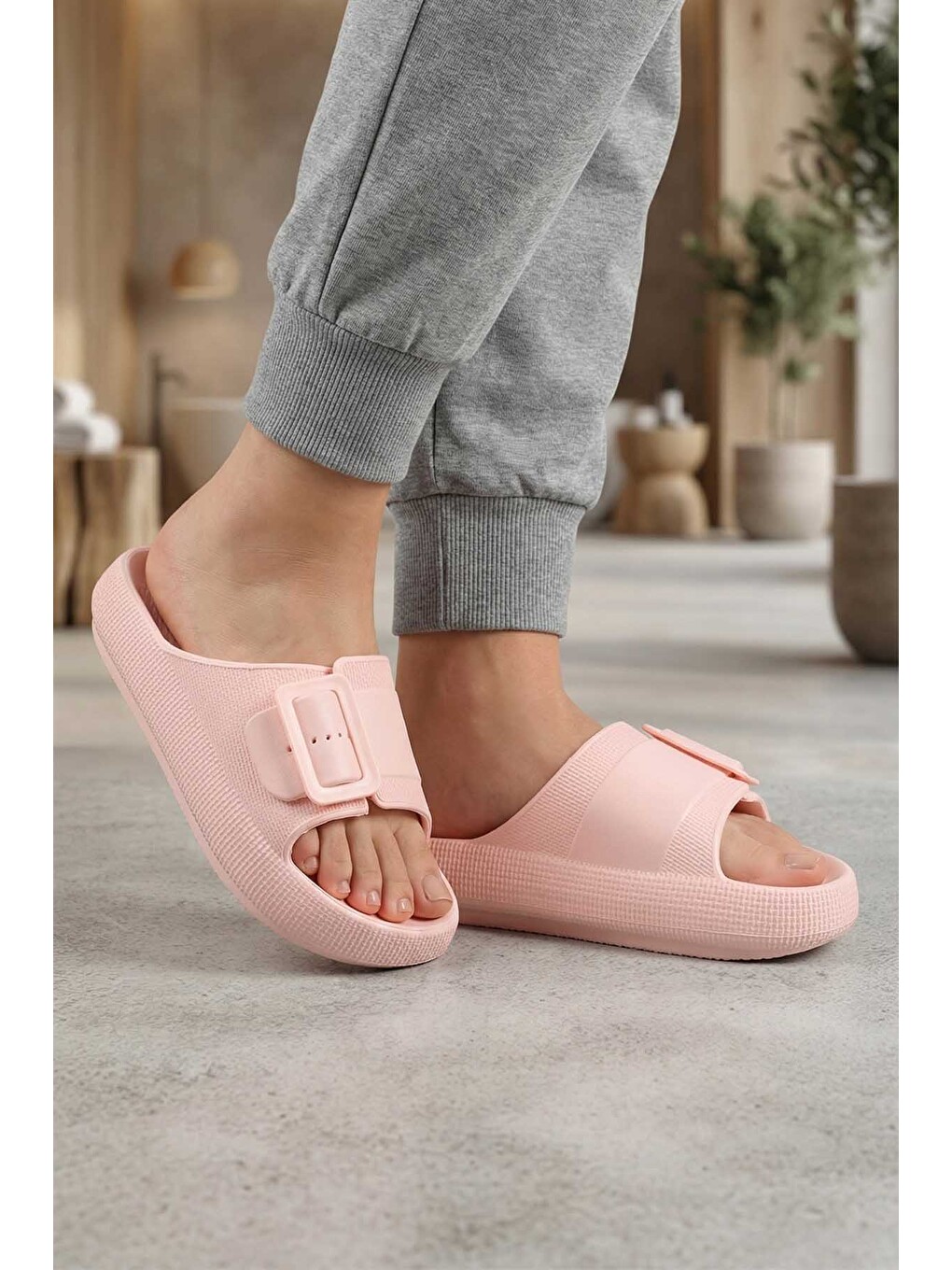 Pembe Kadın Yazlık Tek Toka Ayarlanabilir Eva Banyo Bahçe Havuz Plaj Terlik