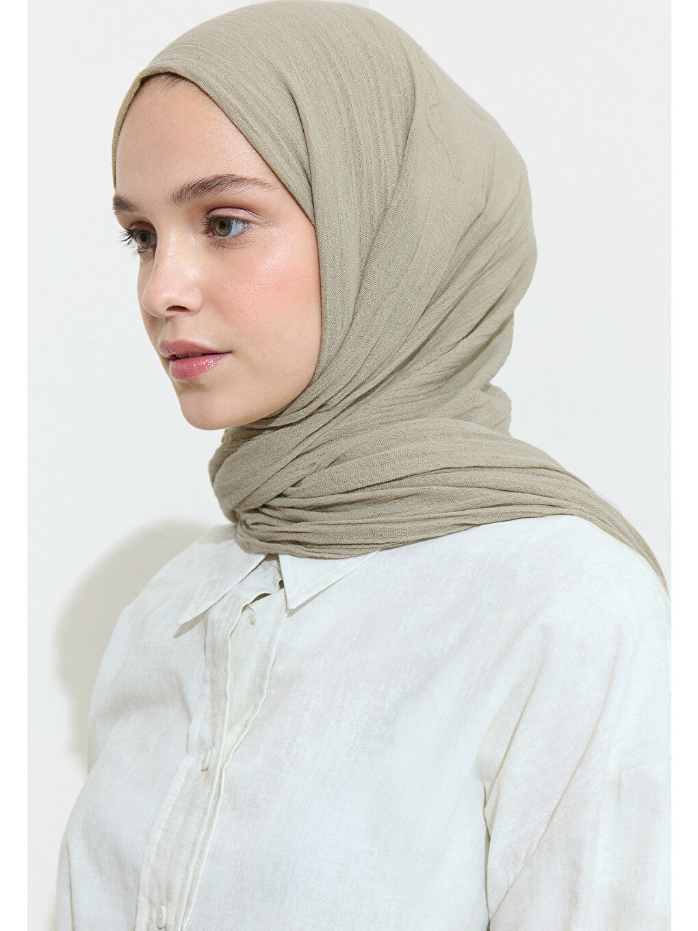 Bej Pamuklu Keten Şal Maple Cream-3