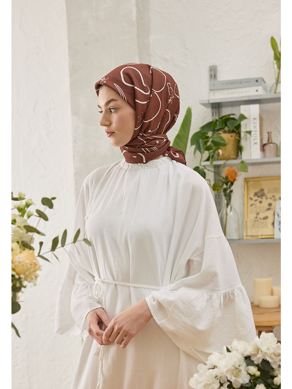 Eloıse Desen Pamuk İpek Eşarp Bordo-3
