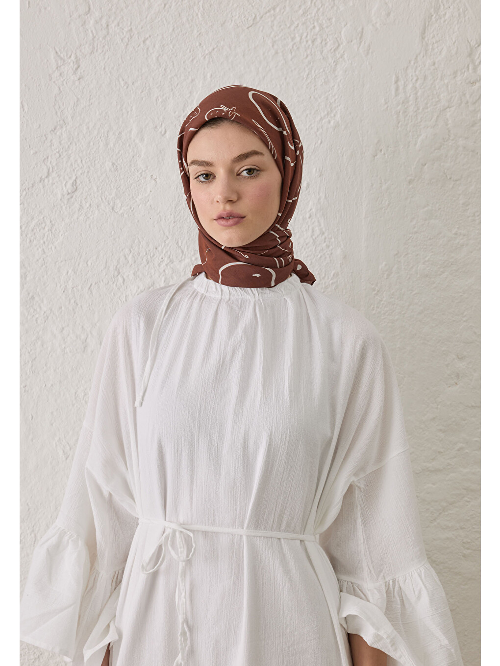 Eloıse Desen Pamuk İpek Eşarp Bordo-4