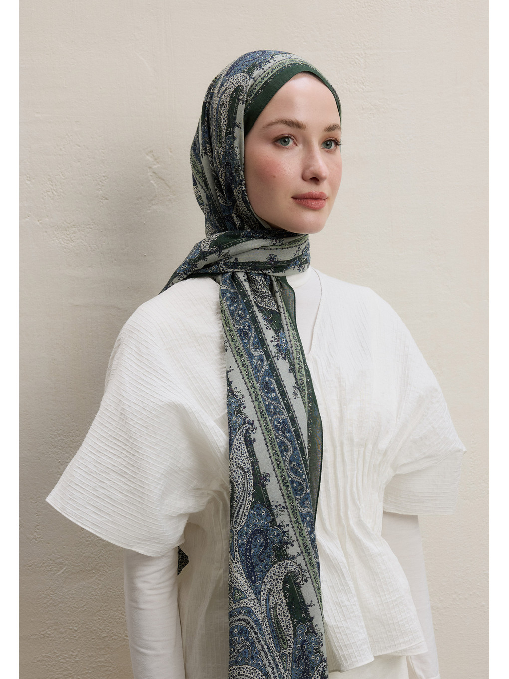 Paısley Elegance Desen Şal Zümrüt Yeşili-1