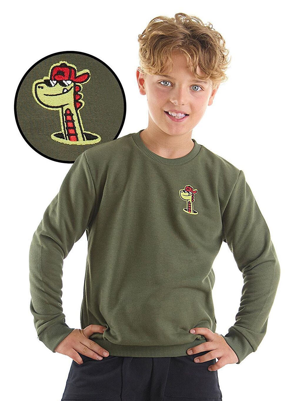 Denokids Haki Dino Erkek Çocuk Haki Sweatshirt