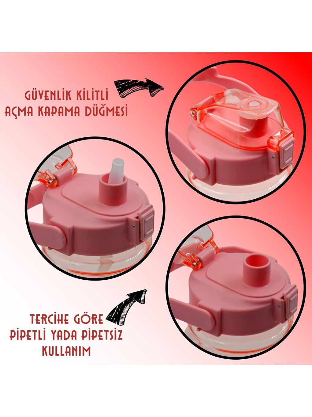 BottleBoss Pembe Pipetli Taşıma Askılı Gülümseyen Ayıcık Matara 1,5 Litre Sticker HEDİYELİ Pembe - 2