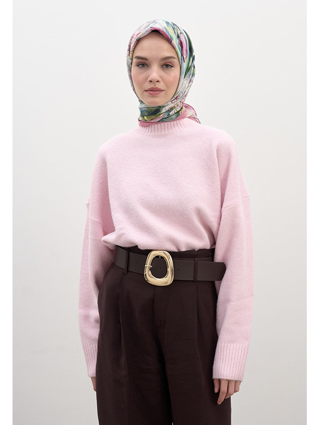 Nerıssa Desen Pamuklu Viskon Eşarp Pembe-2