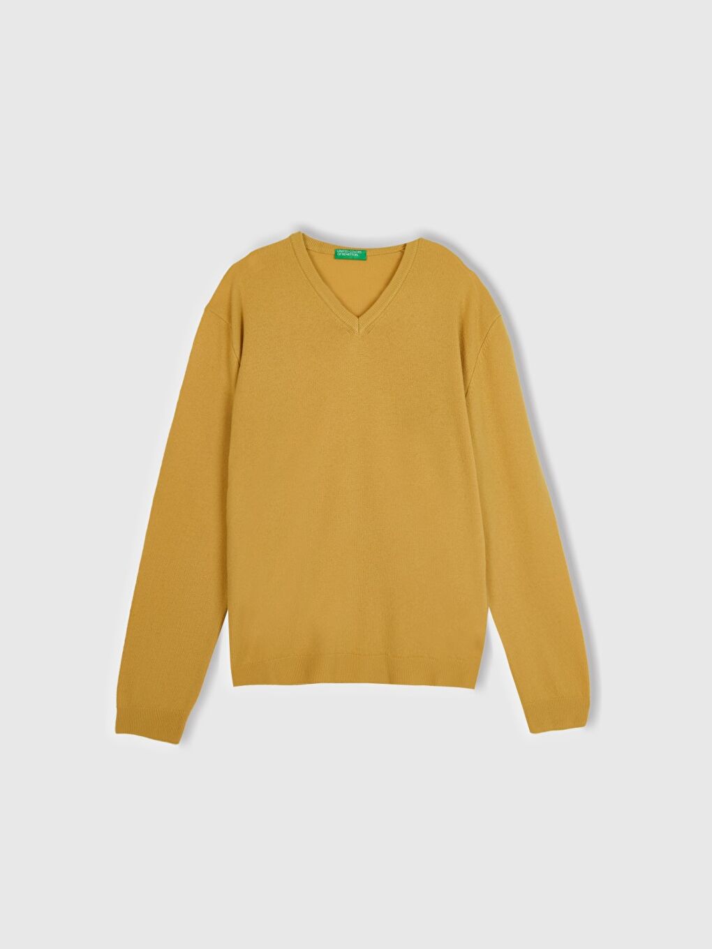 Erkek Safran Sarısı V Yaka Merino Kazak