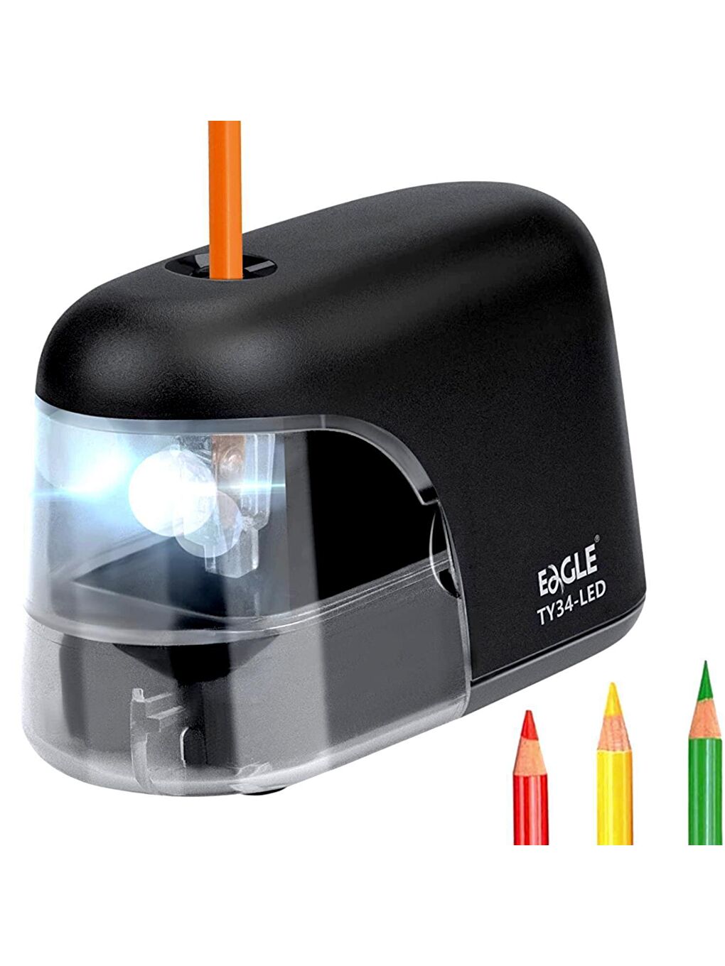 Led Işıklı Otomatik Kalemtıraş (TY34-LED) Siyah + AA Pil