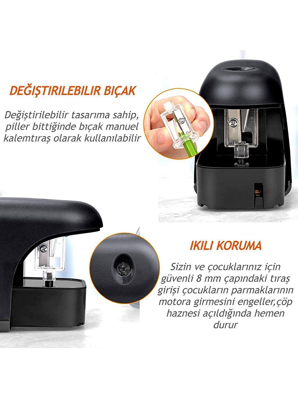 Led Işıklı Otomatik Kalemtıraş (TY34-LED) Siyah + AA Pil-3