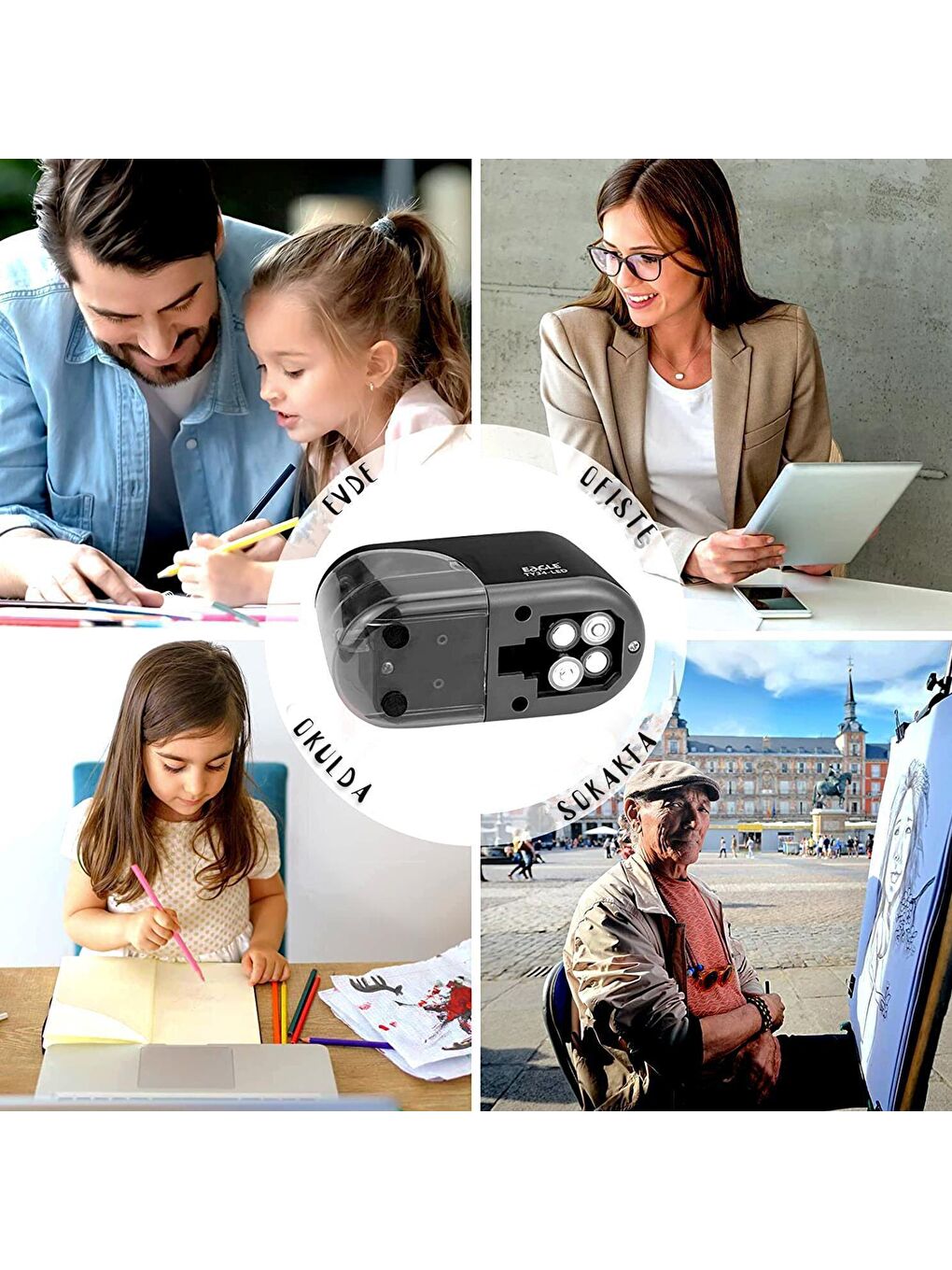 Led Işıklı Otomatik Kalemtıraş (TY34-LED) Siyah + AA Pil-4