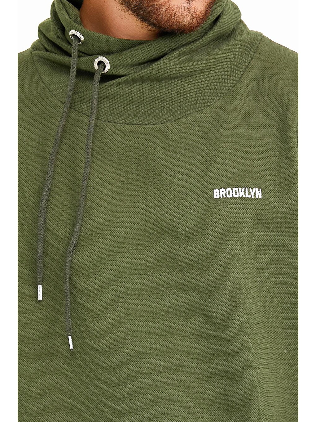 Haki Erkek Şal Yaka Regular Fit Brooklyn Baskılı İnce Sweatshirt Spr22sw143-1