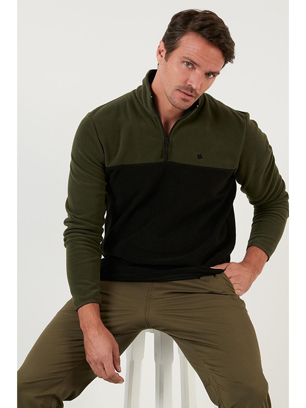 Buratti Haki Regular Fit Fermuarlı Dik Yaka Kışlık Şardonlu Erkek Polar Sweatshirt 5906016