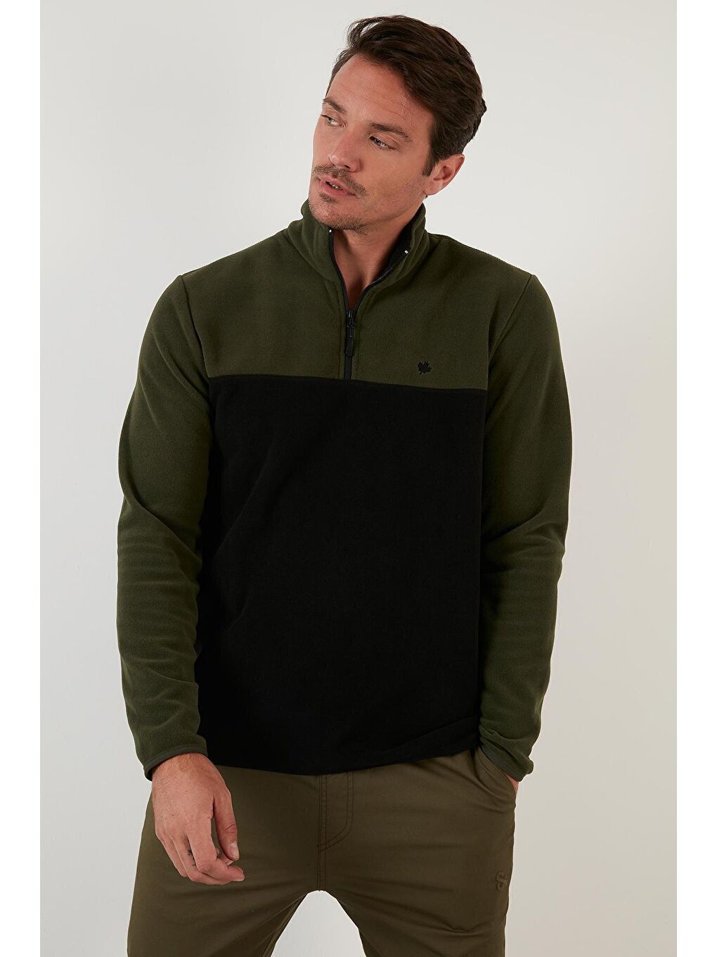 Buratti Haki Regular Fit Fermuarlı Dik Yaka Kışlık Şardonlu Erkek Polar Sweatshirt 5906016 - 2