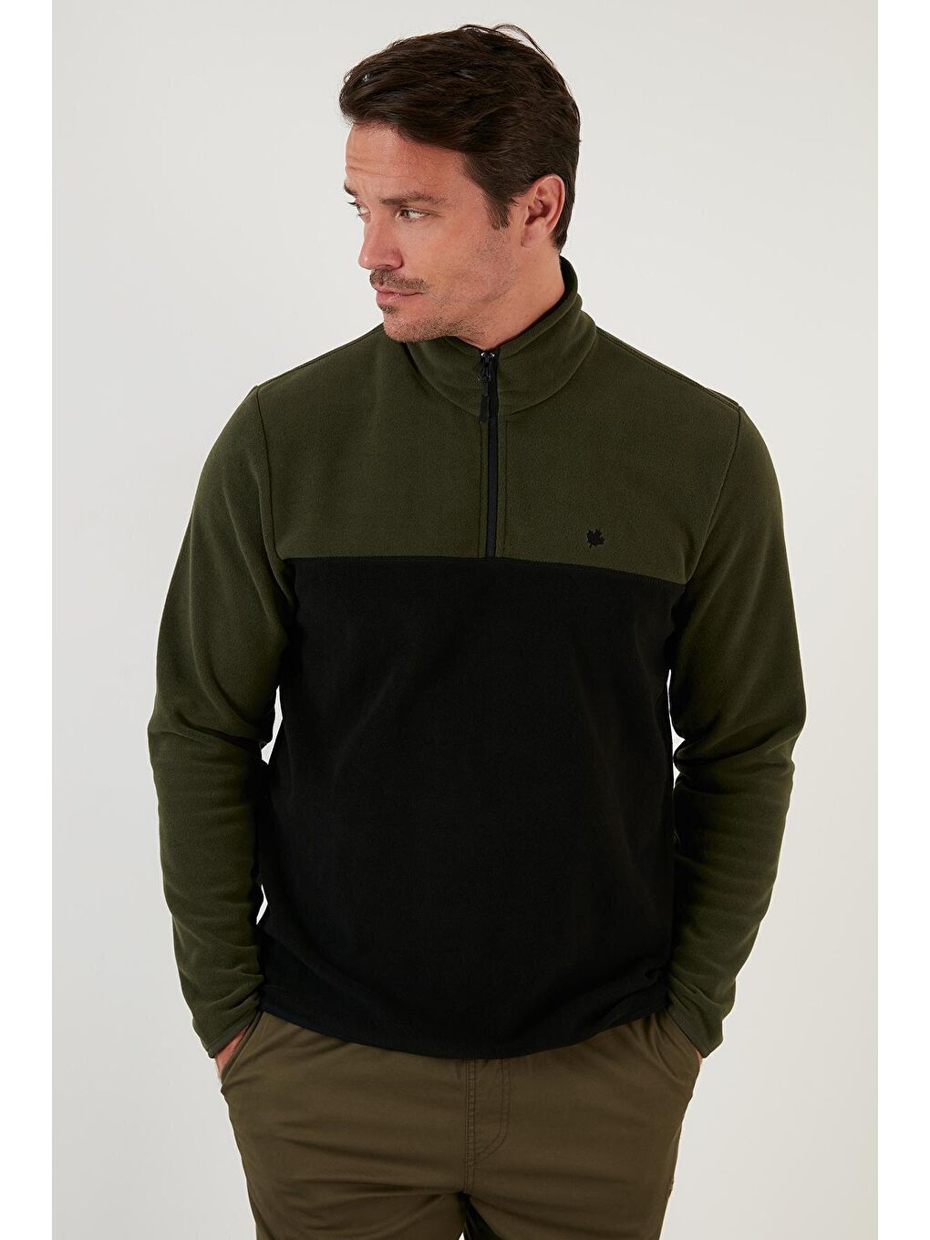 Buratti Haki Regular Fit Fermuarlı Dik Yaka Kışlık Şardonlu Erkek Polar Sweatshirt 5906016 - 3