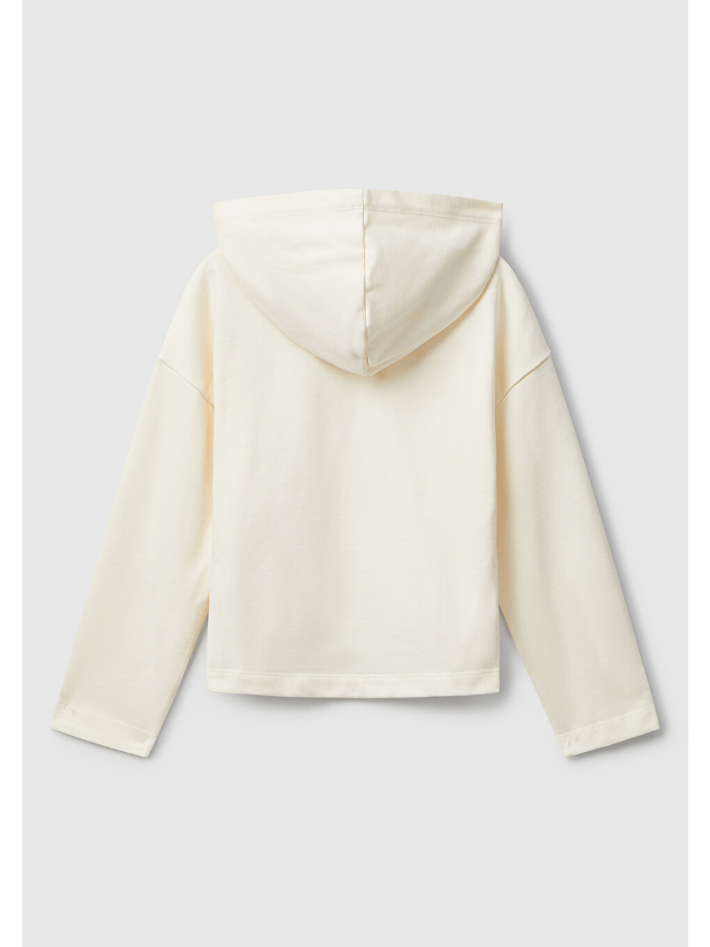 Kız Çocuk Ekru Önü Yazı Baskılı Arkası Uzun Kapüşonlu Sweatshirt-1