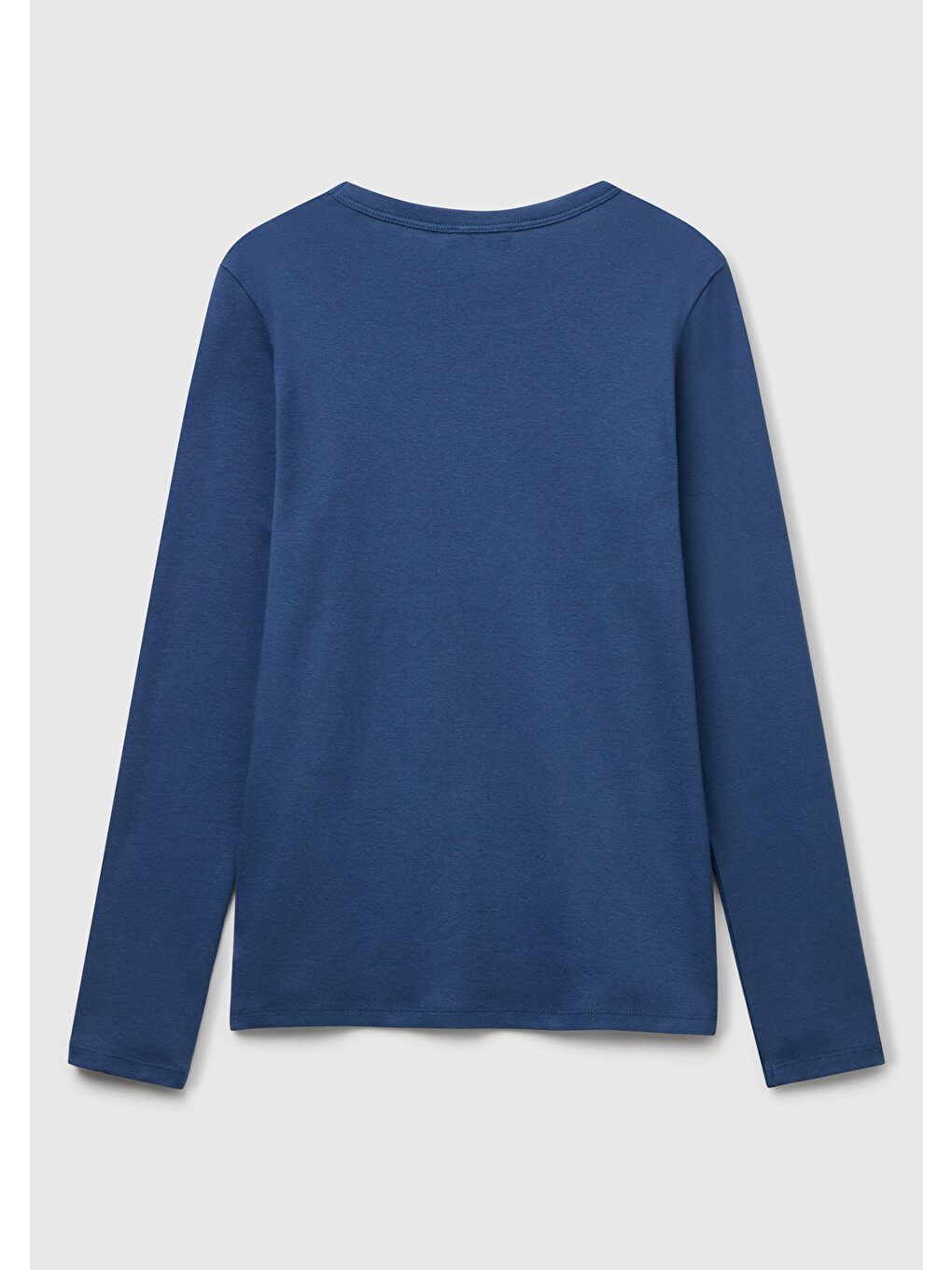 Kadın İndigo Mavisi %100 Pamuk Bisiklet Yaka Benetton Yazılı Uzun Kollu T-shirt-3