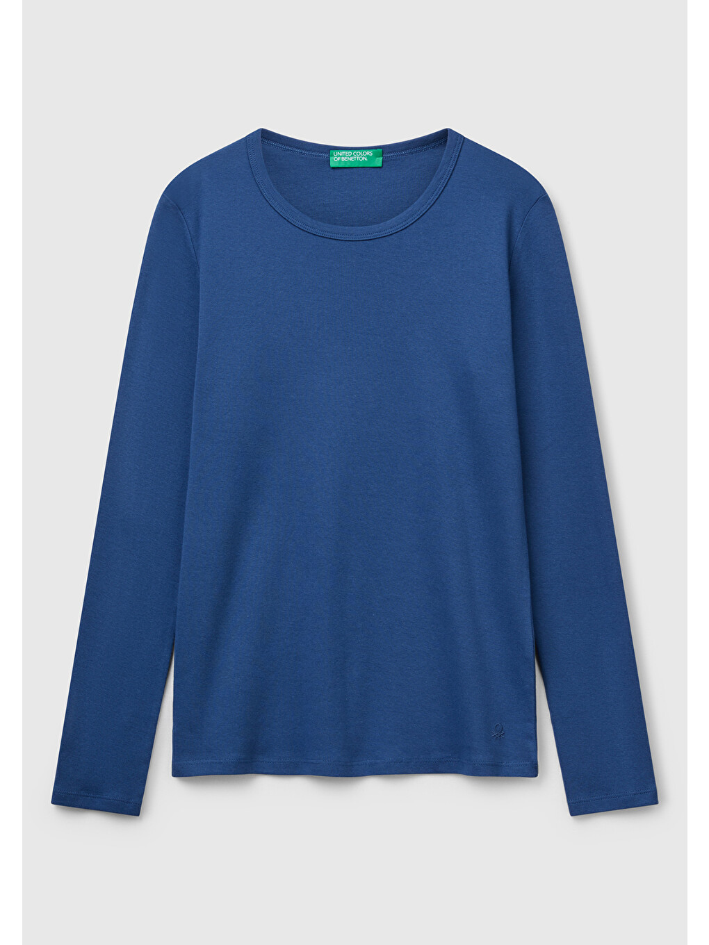 Kadın İndigo Mavisi Basic Bisiklet Yaka Uzun Kollu T-shirt-1