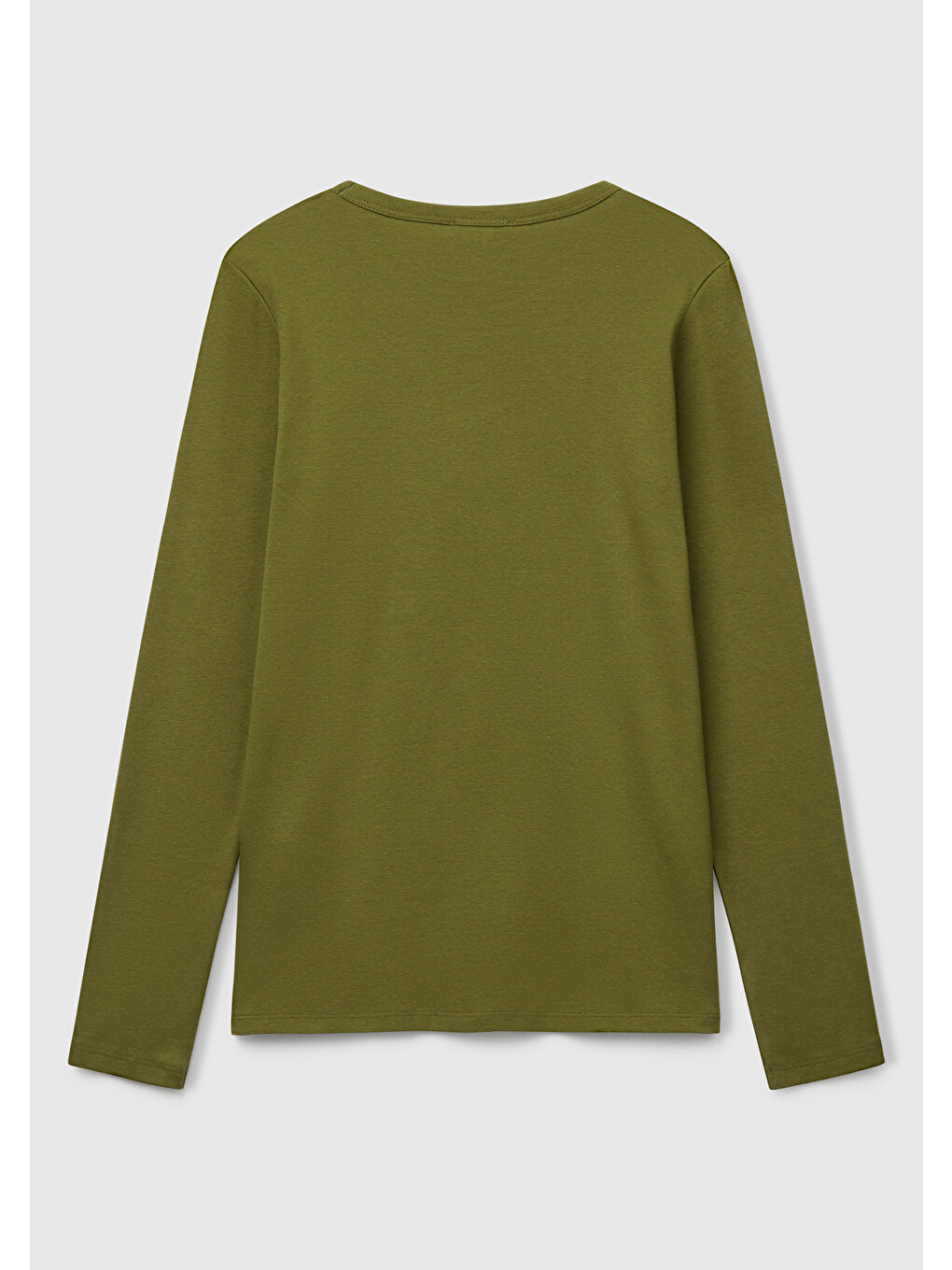 Kadın Haki Yeşili %100 Pamuk Bisiklet Yaka Benetton Yazılı Uzun Kollu T-shirt-3