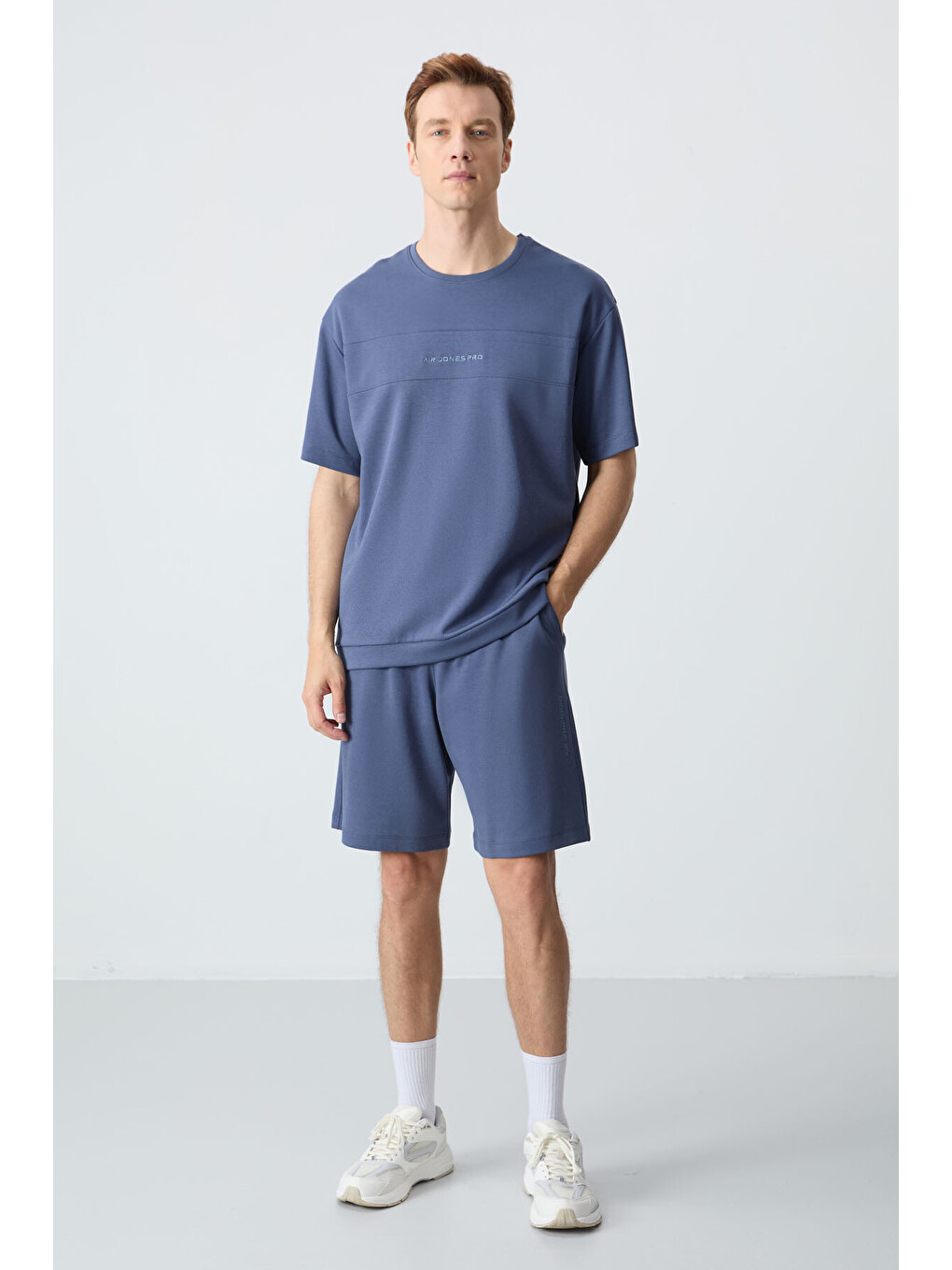 Petrol Pamuklu Kalın Yumuşak Dokulu Oversize Fit Basic Erkek Şort Takım - 85257