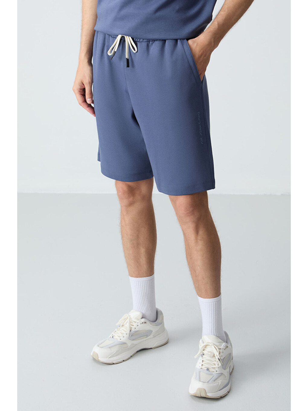 Petrol Pamuklu Kalın Yumuşak Dokulu Oversize Fit Basic Erkek Şort Takım - 85257-3