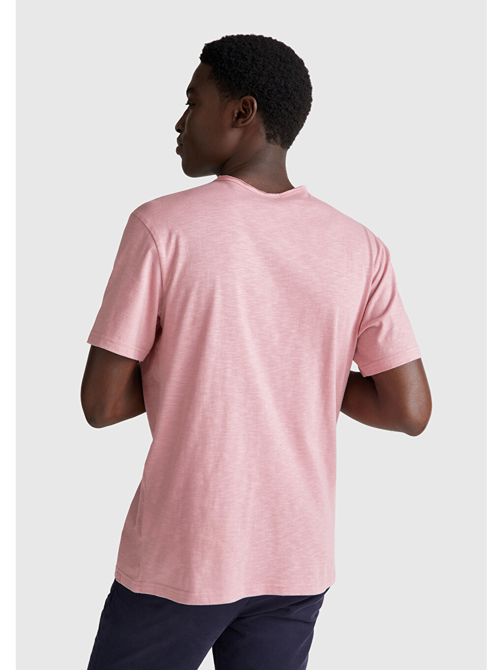 Erkek Pembe Bisiklet Yaka Slub Tişört-2