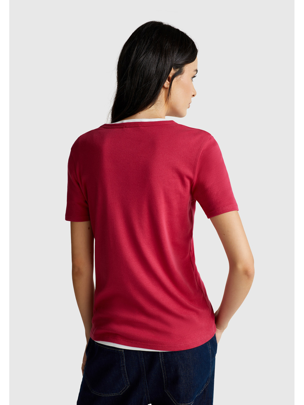 Kadın Fuşya %100 Pamuk Basic Kısa Kollu Bisiklet Yaka T-shirt-2