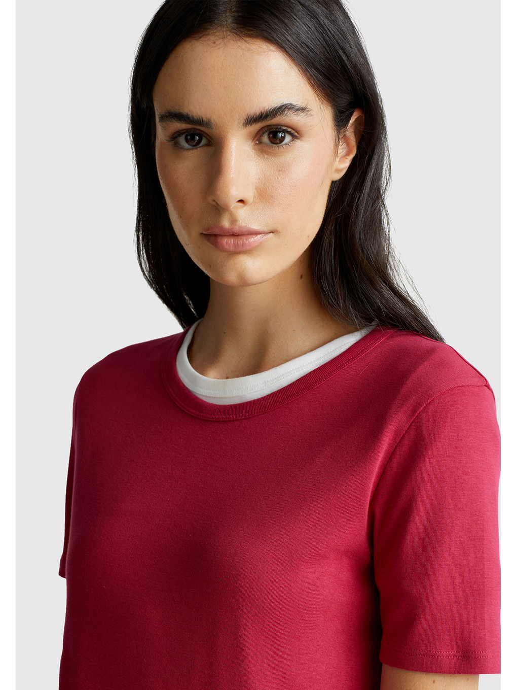 Kadın Fuşya %100 Pamuk Basic Kısa Kollu Bisiklet Yaka T-shirt-4