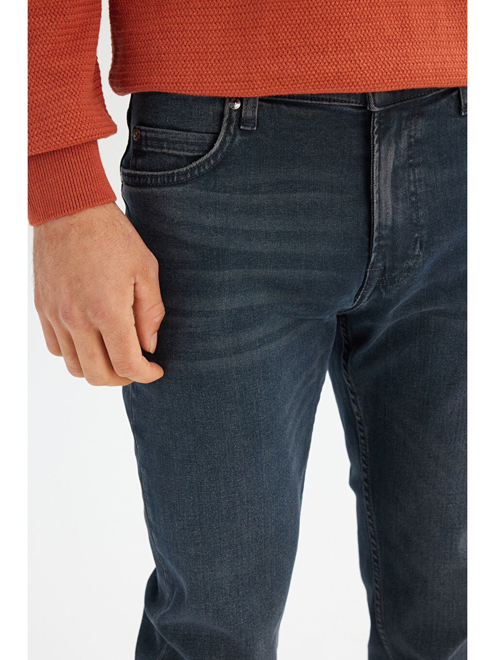 Turuncu Pamuklu Slim Fit Esnek Denim Jean Pantolon-3