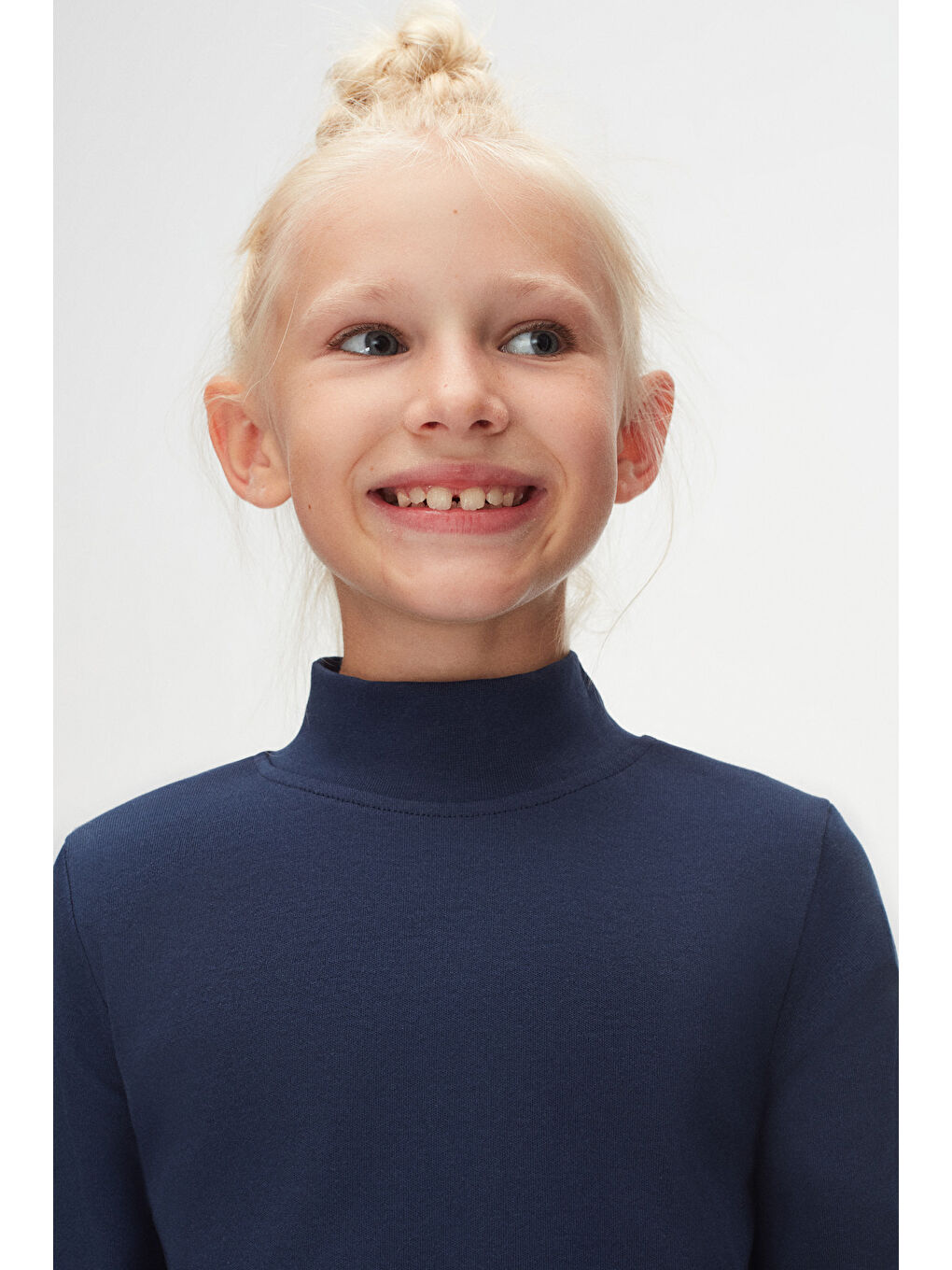 Açık Lacivert Kız Çocuk Yarım Balıkçı Uzun Kol Tişört-2