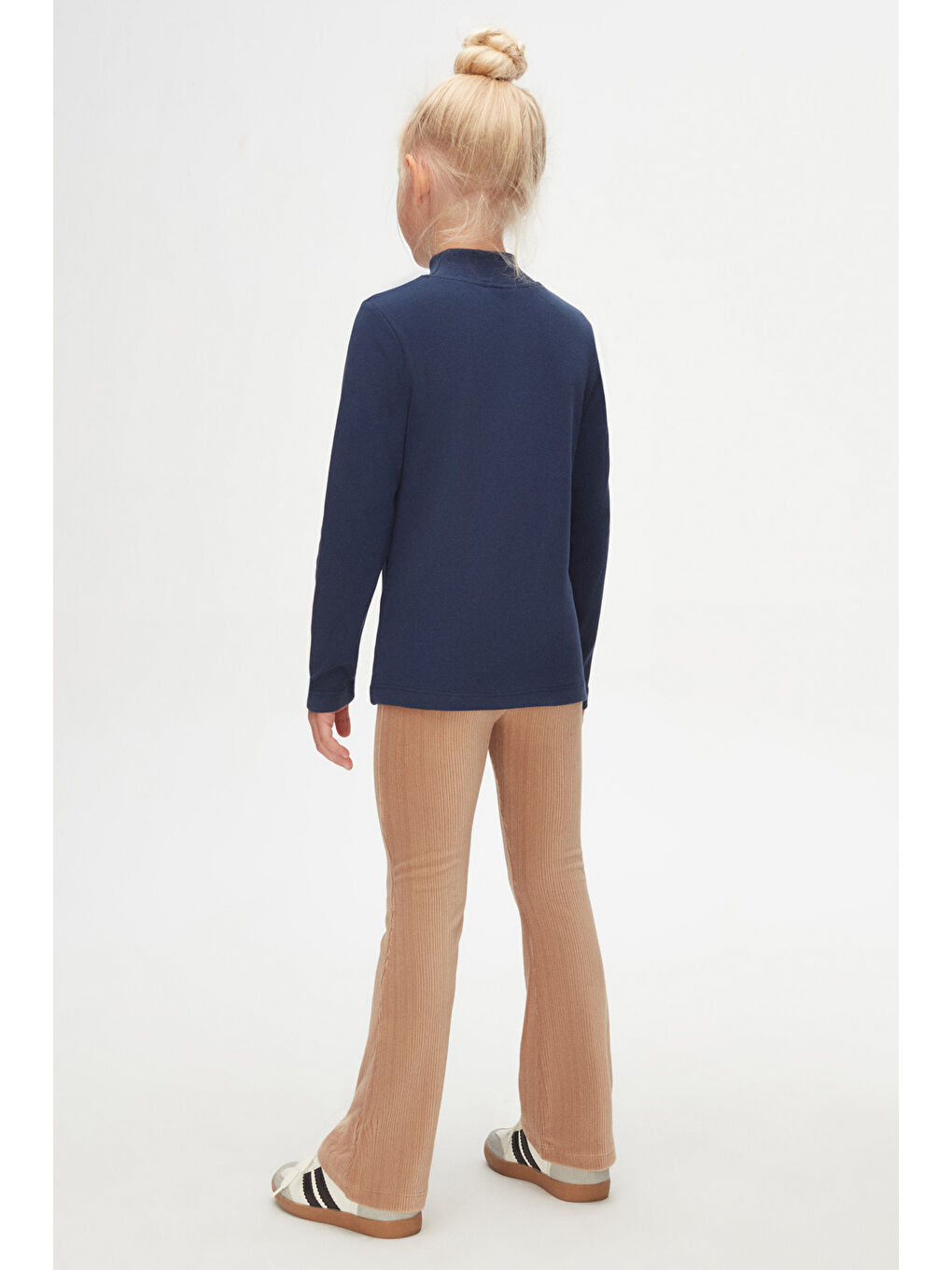 Açık Lacivert Kız Çocuk Yarım Balıkçı Uzun Kol Tişört-3