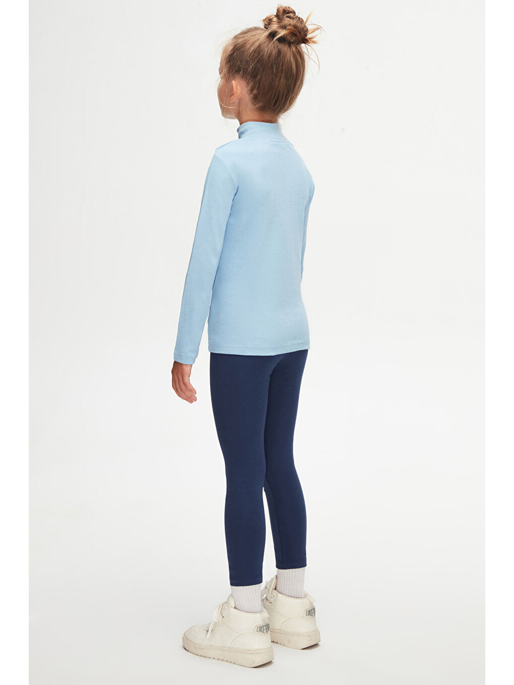 Koyu Mavi Kız Çocuk Yarım Balıkçı Uzun Kol Tişört-3