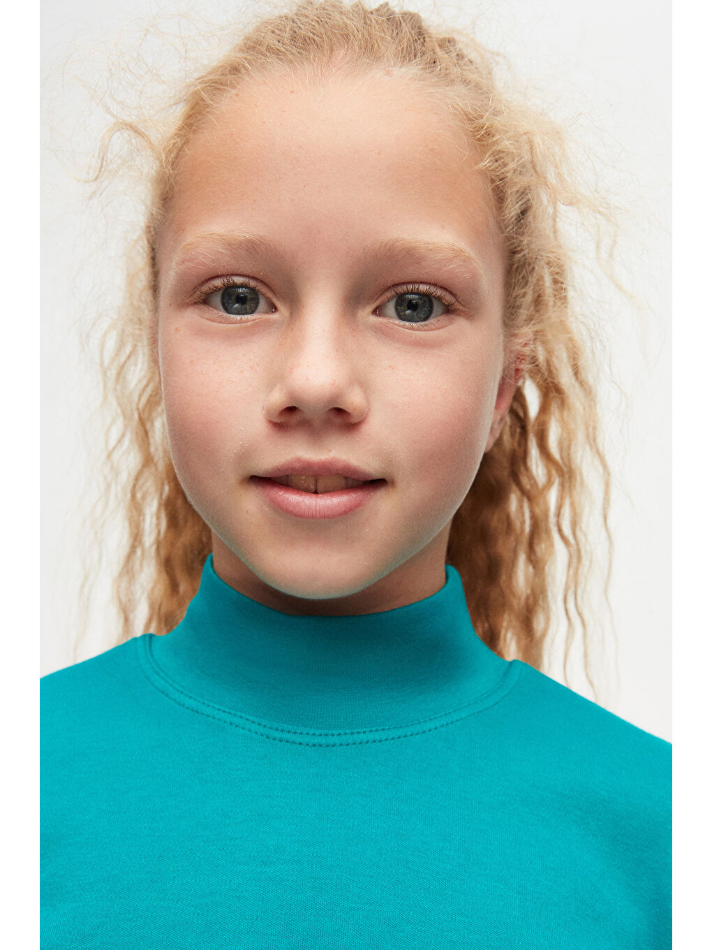 Koyu Petrol Kız Çocuk Yarım Balıkçı Uzun Kol Tişört-2