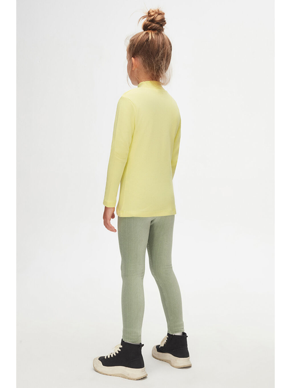 Açık Sarı Kız Çocuk Yarım Balıkçı Uzun Kol Tişört-3