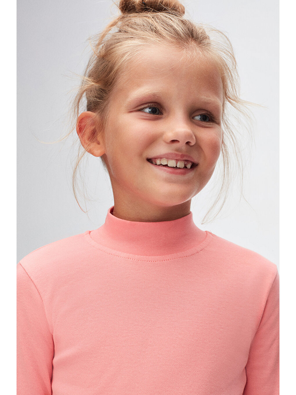 Pembe Somon Kız Çocuk Yarım Balıkçı Uzun Kol Tişört-2