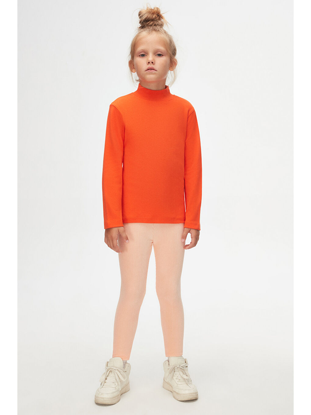 Turuncu Kız Çocuk Yarım Balıkçı Uzun Kol Tişört