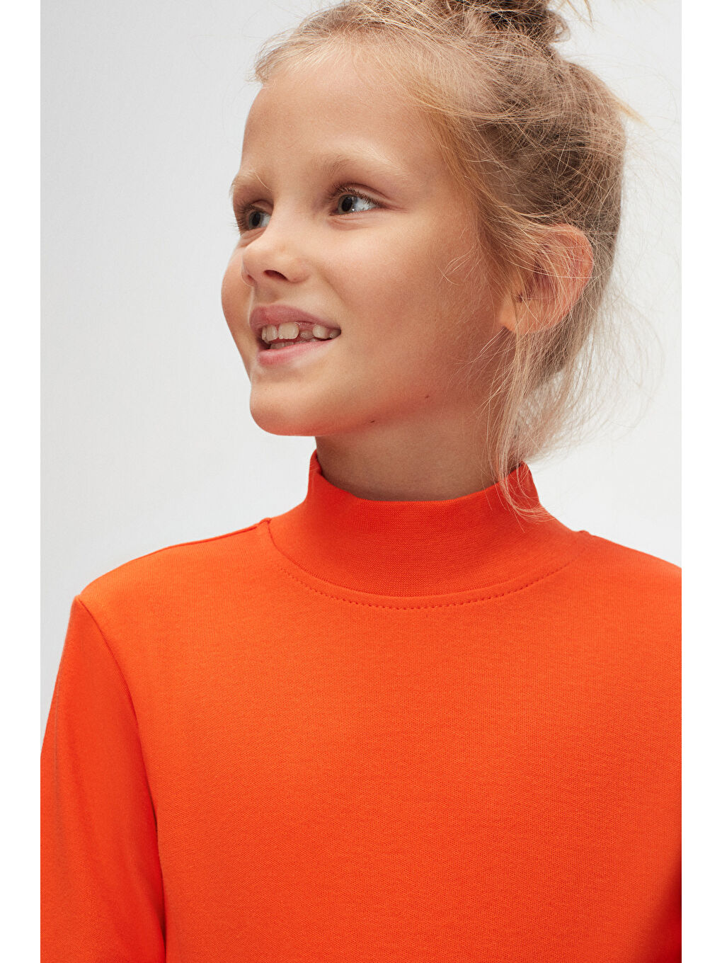 Turuncu Kız Çocuk Yarım Balıkçı Uzun Kol Tişört-2