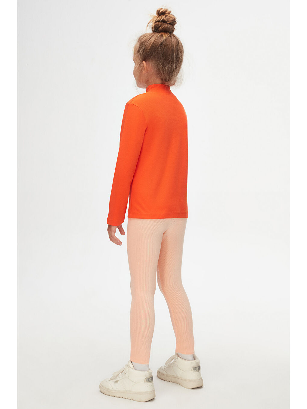 Turuncu Kız Çocuk Yarım Balıkçı Uzun Kol Tişört-3