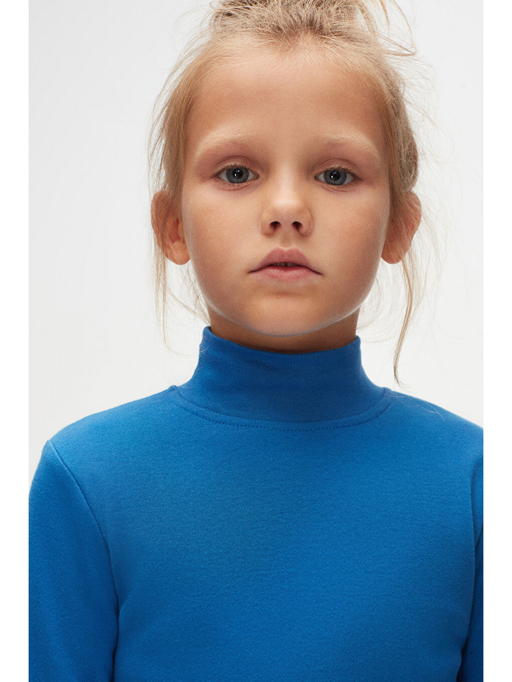 Mavi Saks Kız Çocuk Yarım Balıkçı Uzun Kol Tişört-2