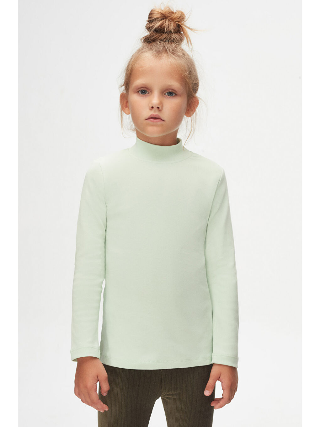 Soft Yeşil Kız Çocuk Yarım Balıkçı Uzun Kol Tişört-1