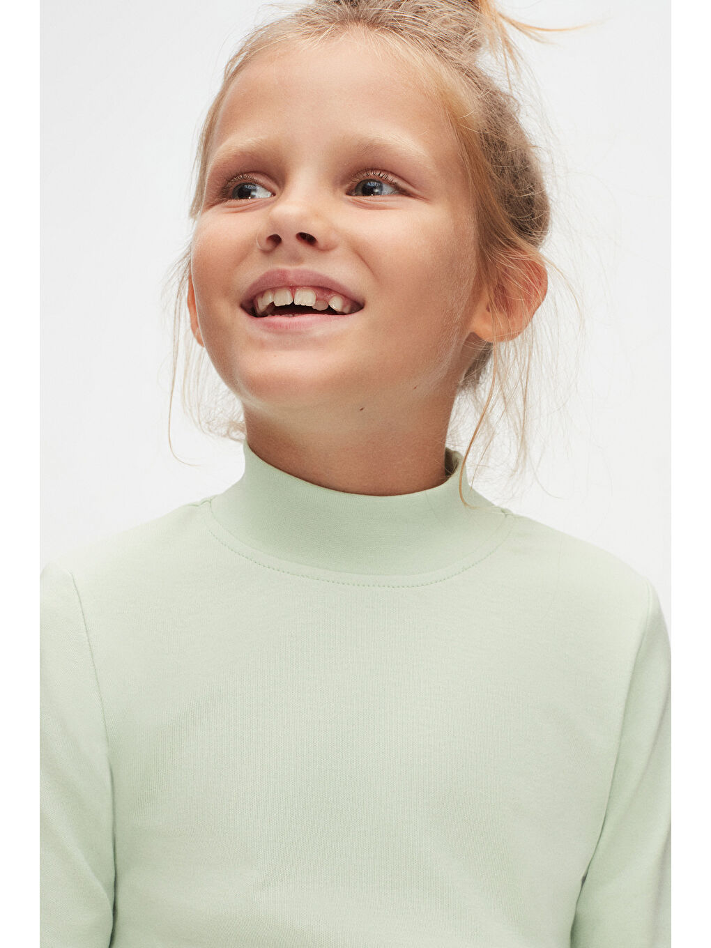 Soft Yeşil Kız Çocuk Yarım Balıkçı Uzun Kol Tişört-2