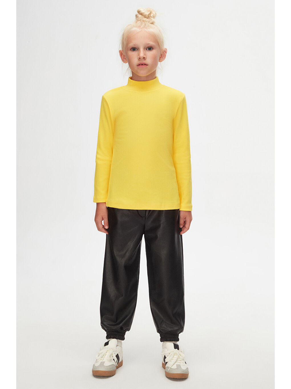 Sarı Kız Çocuk Yarım Balıkçı Uzun Kol Tişört