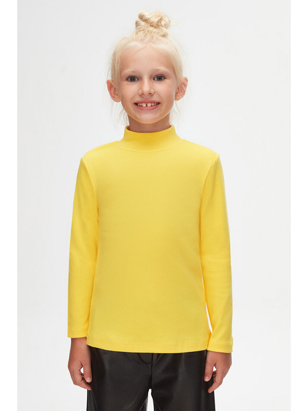 Sarı Kız Çocuk Yarım Balıkçı Uzun Kol Tişört-1