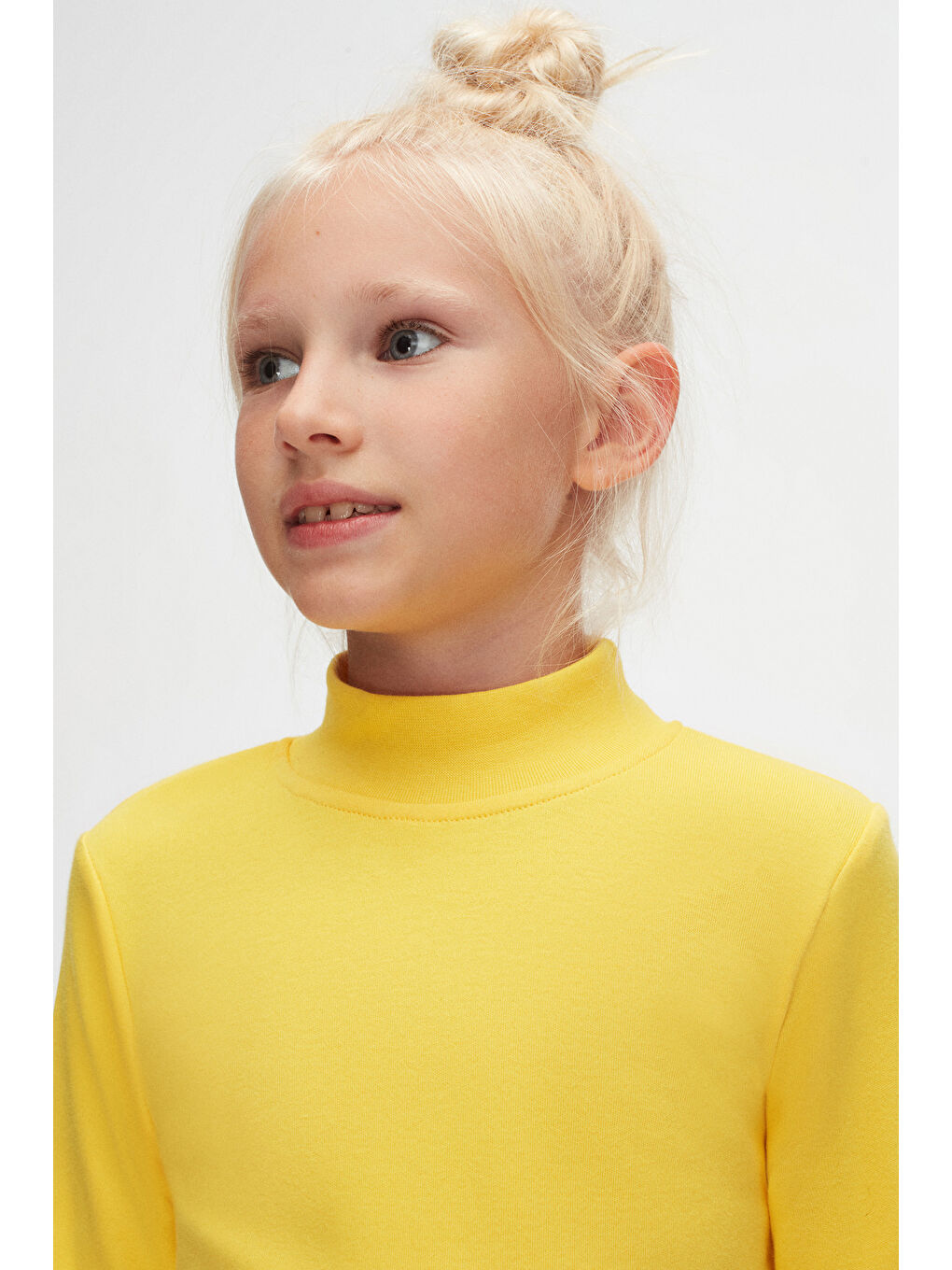 Sarı Kız Çocuk Yarım Balıkçı Uzun Kol Tişört-2