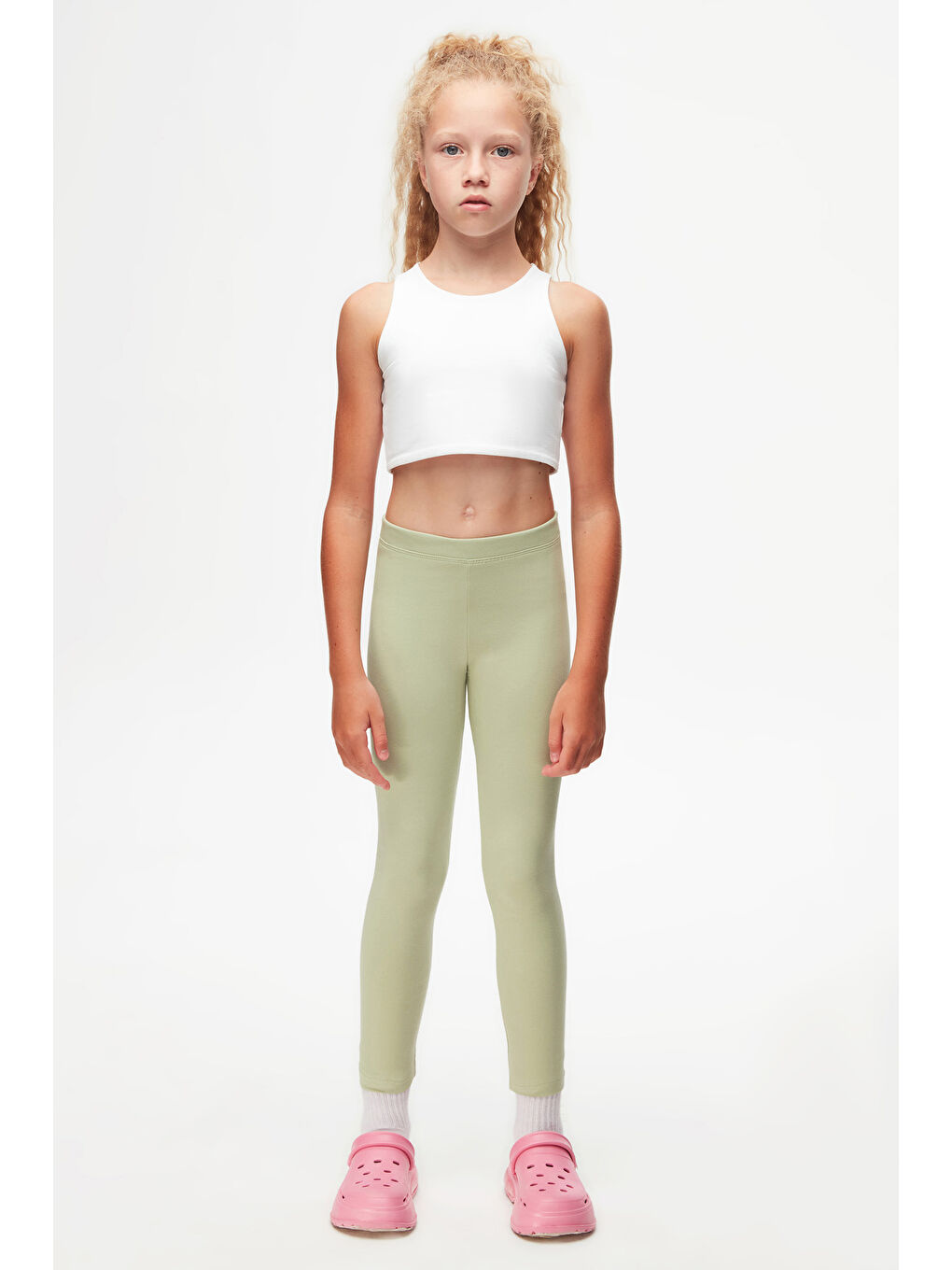 Açık Çağla Yeşil Kız Çocuk Kışlık Tam Boy Düz Basıc Tayt