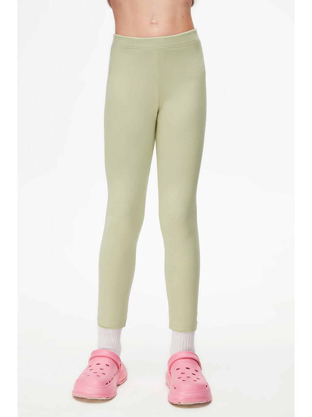 Açık Çağla Yeşil Kız Çocuk Kışlık Tam Boy Düz Basıc Tayt-1