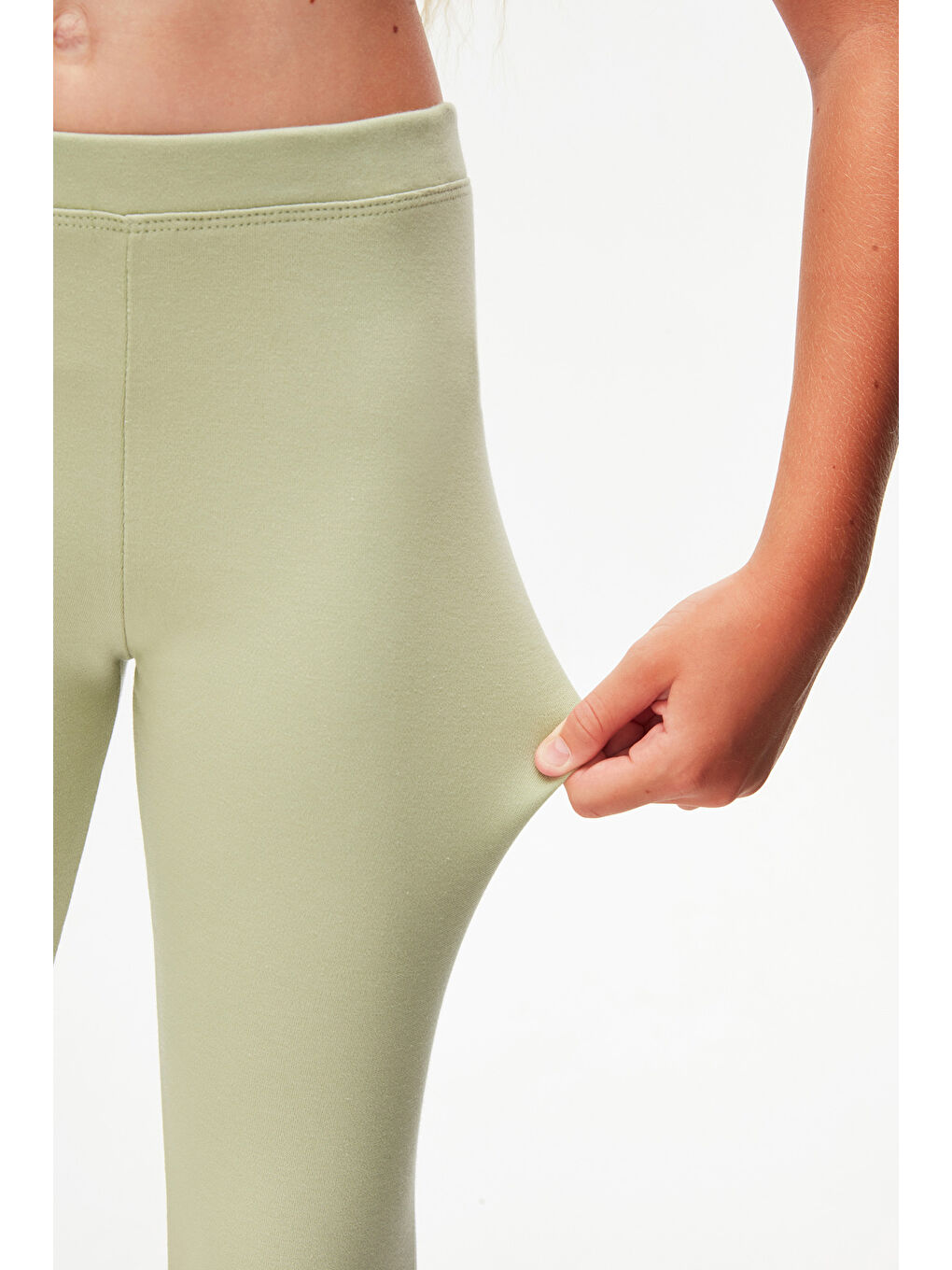 Açık Çağla Yeşil Kız Çocuk Kışlık Tam Boy Düz Basıc Tayt-2